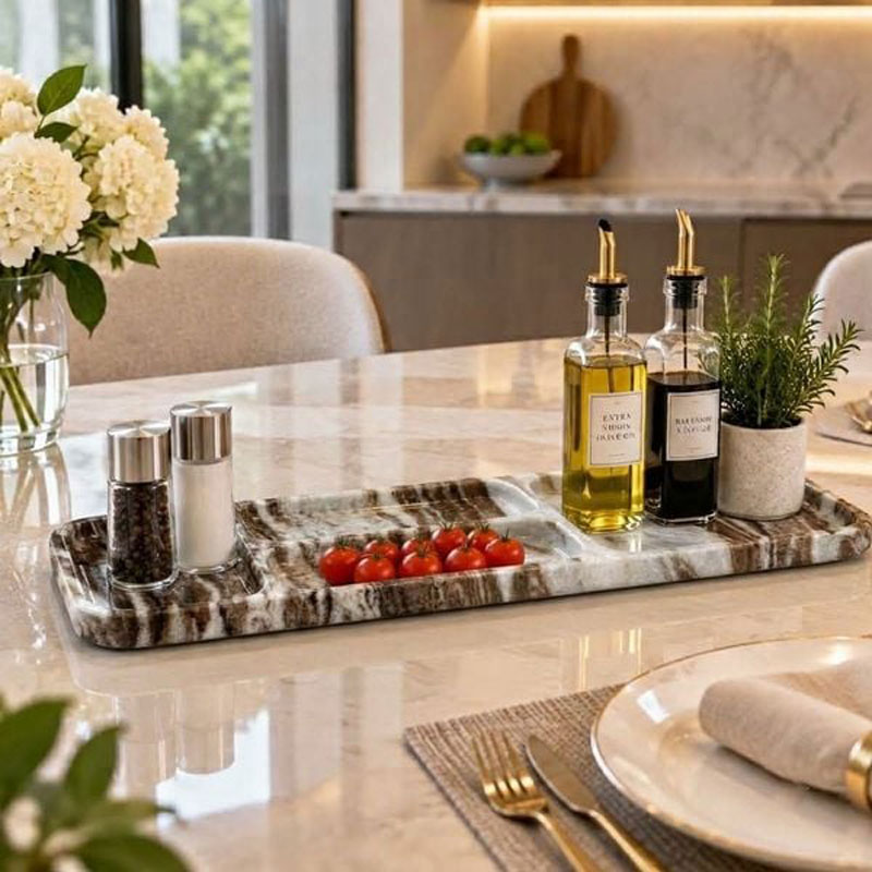 Khay đá Cẩm Thạch tự nhiên hình chữ nhật 4 ngăn Decor cao cấp PT367