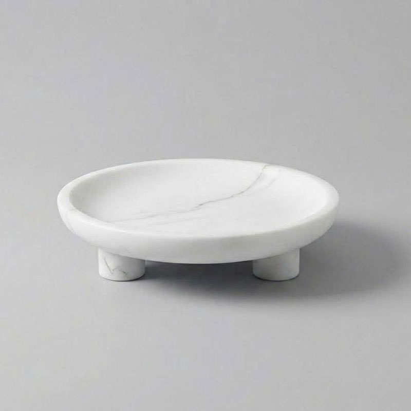 Khay đá Cẩm Thạch tự nhiên nguyên khối hình tròn D25cm PT337