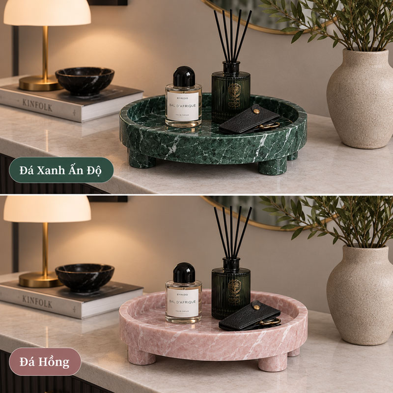 Khay Decor trang trí đá Cẩm Thạch Marble nguyên khối D26×H5cm PT452