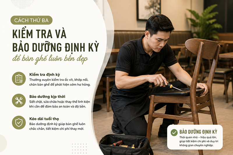 5 cách tăng tuổi thọ bàn ghế nhà hàng Cách thứ ba: Kiểm tra và bảo dưỡng định kỳ