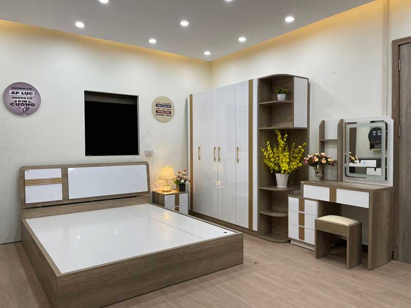 Combo nội thất phòng ngủ chất liệu gỗ công nghiệp phủ Melamin