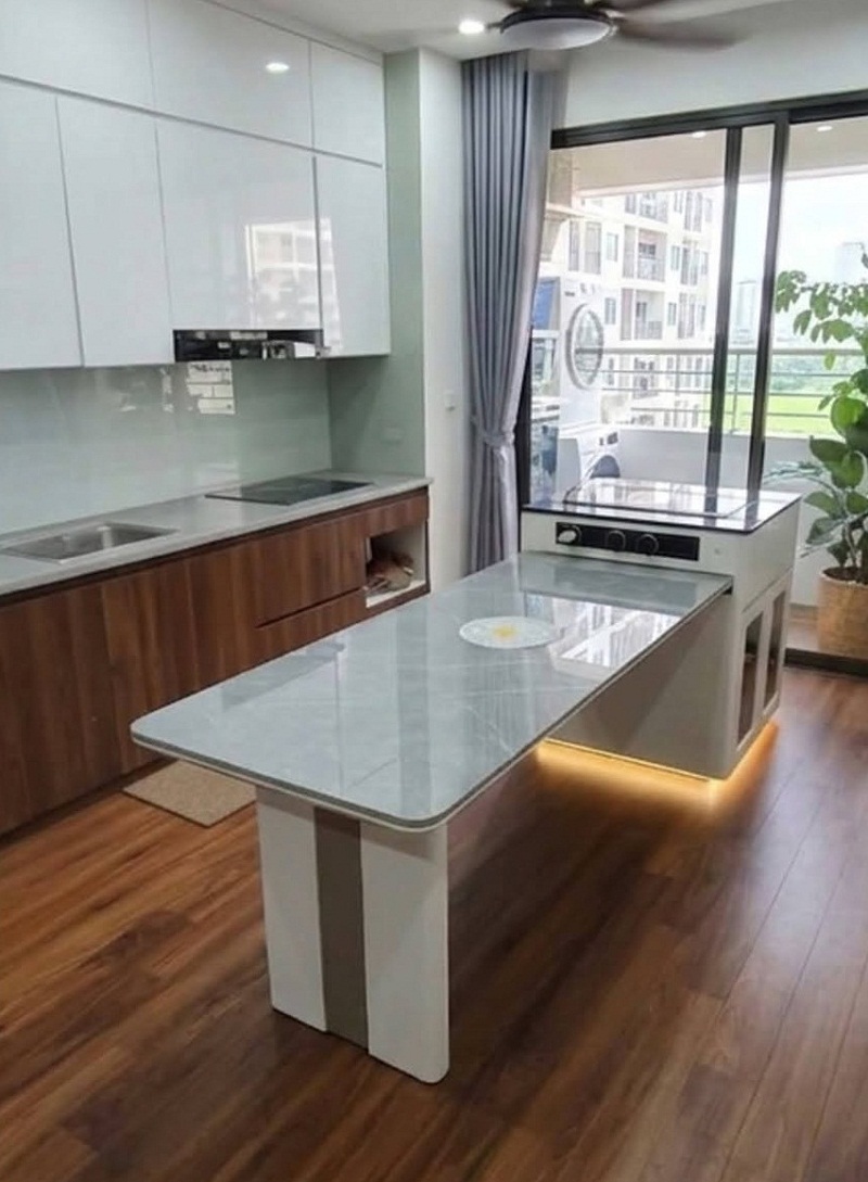 Bàn Đảo Bếp Mặt Đá Vân Mây Phong Cách Tối Giản Hiện Đại
